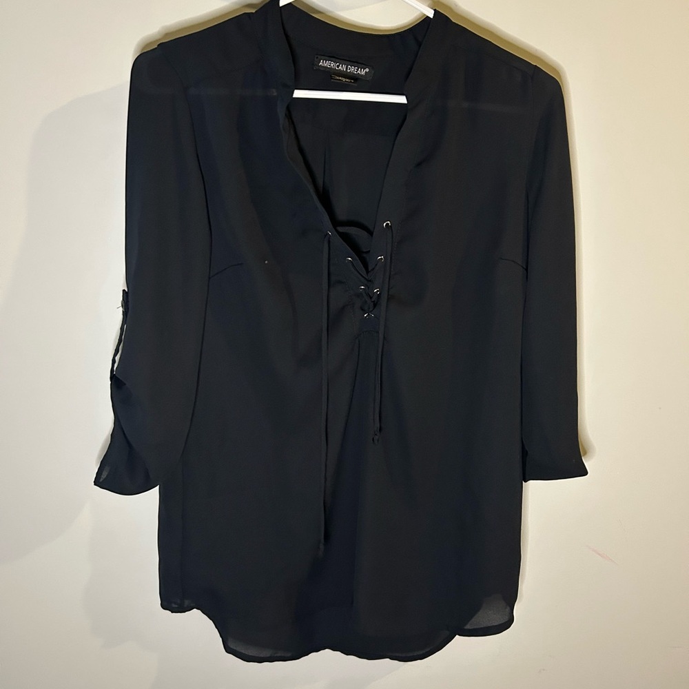 American Dream Black Lace-Up Blouse